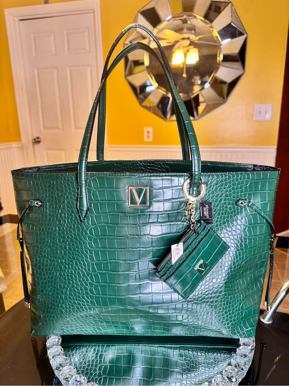 NWT Victoria Secret Carryall Tote Bag & Wallet In Color Emerald.